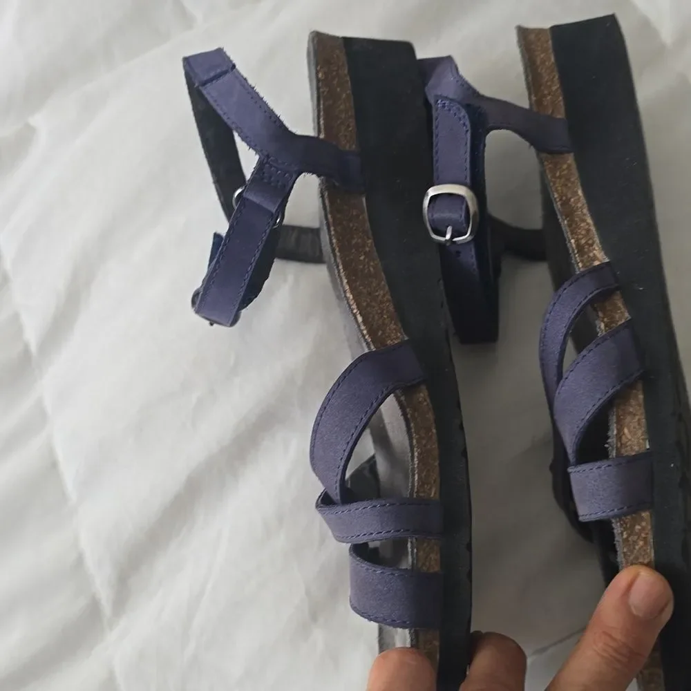 Naot Brittany Sandals Indigo Nubuck Blue Women’s 38/7 Comfort Cork Ankle Strap